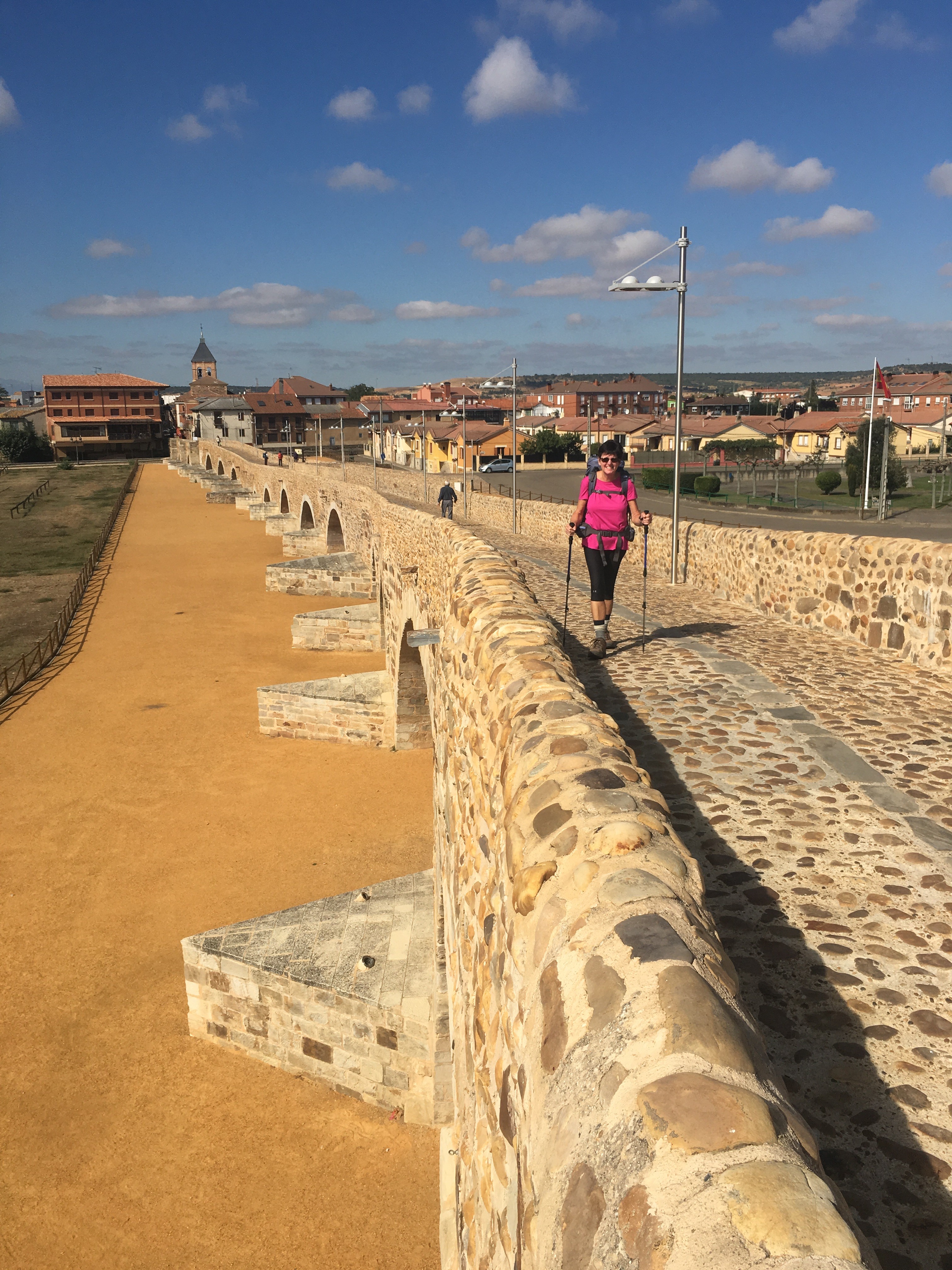 Crossing the bridge in Puenta de Orbigo